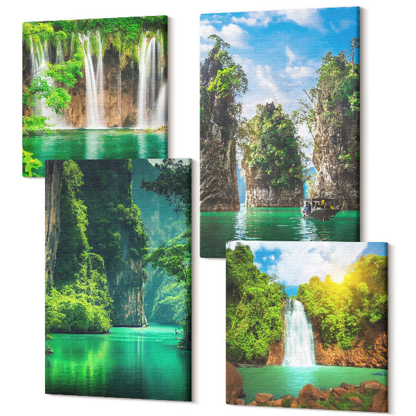 Tablouri multicanvas 4 piese Peisaje verzi cu cascade și stânci