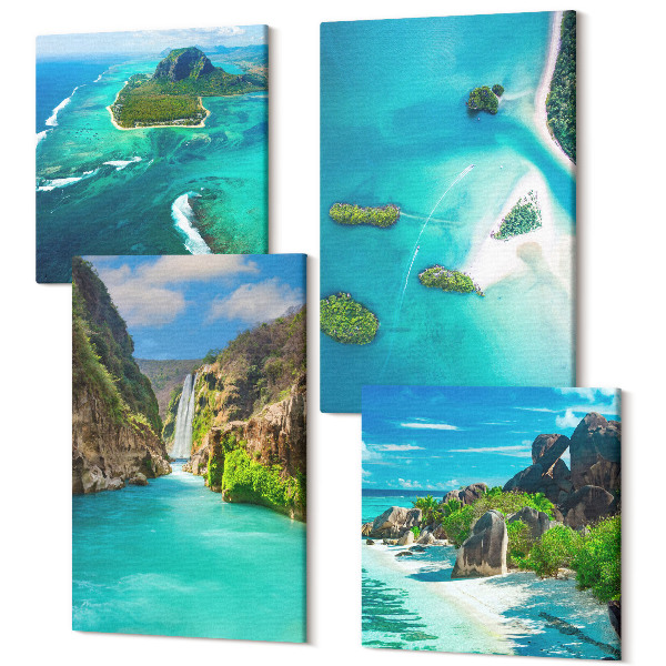 Tablou 4 piese Peisaje tropicale cu insule și apă turcoaz