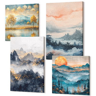 Tablou 4 piese Vederi abstracte pictate ale naturii