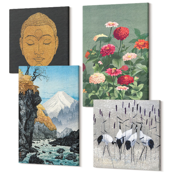 Tablou 4 piese Natura și cultura japoneză în stil japandi