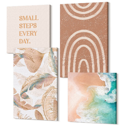 Tablouri canvas set 4 piese Motive boho delicate cu frunze abstracte și litere