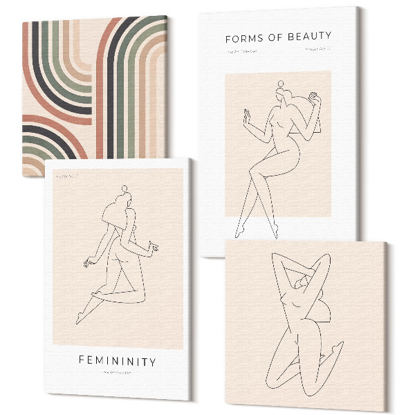 Tablouri canvas set 4 piese Siluete liniare ale femeilor în postere minimaliste