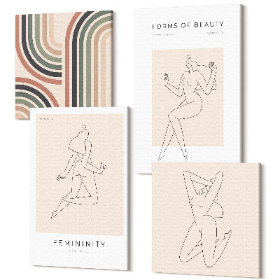Tablouri canvas set 4 piese Siluete liniare ale femeilor în postere minimaliste