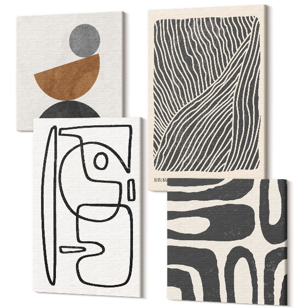 Tablouri canvas set 4 piese Modele abstracte cu linii și texturi pe un fundal deschis
