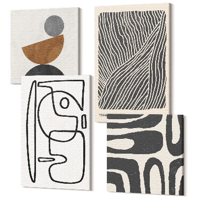 Tablouri canvas set 4 piese Modele abstracte cu linii și texturi pe un fundal deschis