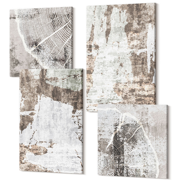 Tablouri multicanvas 4 piese Modele abstracte în nuanțe de alb și maro