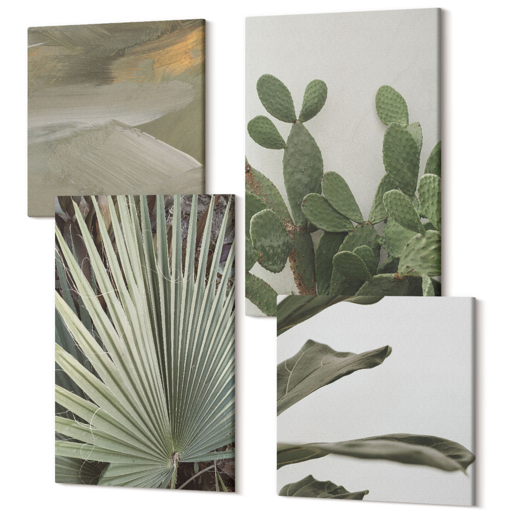 Tablouri canvas set 4 piese Frunze de plante tropicale în culori pastelate