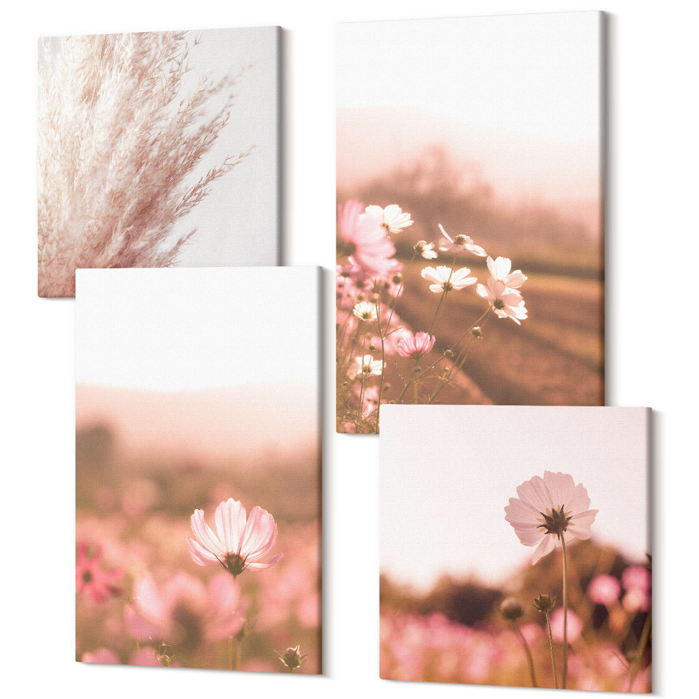 Tablouri canvas set 4 piese Flori sălbatice în pajiști vara, peisaje romantice