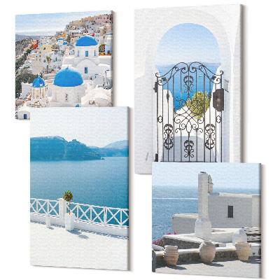 Tablouri multicanvas 4 piese Vedere la mare cu clădiri albe Grecia