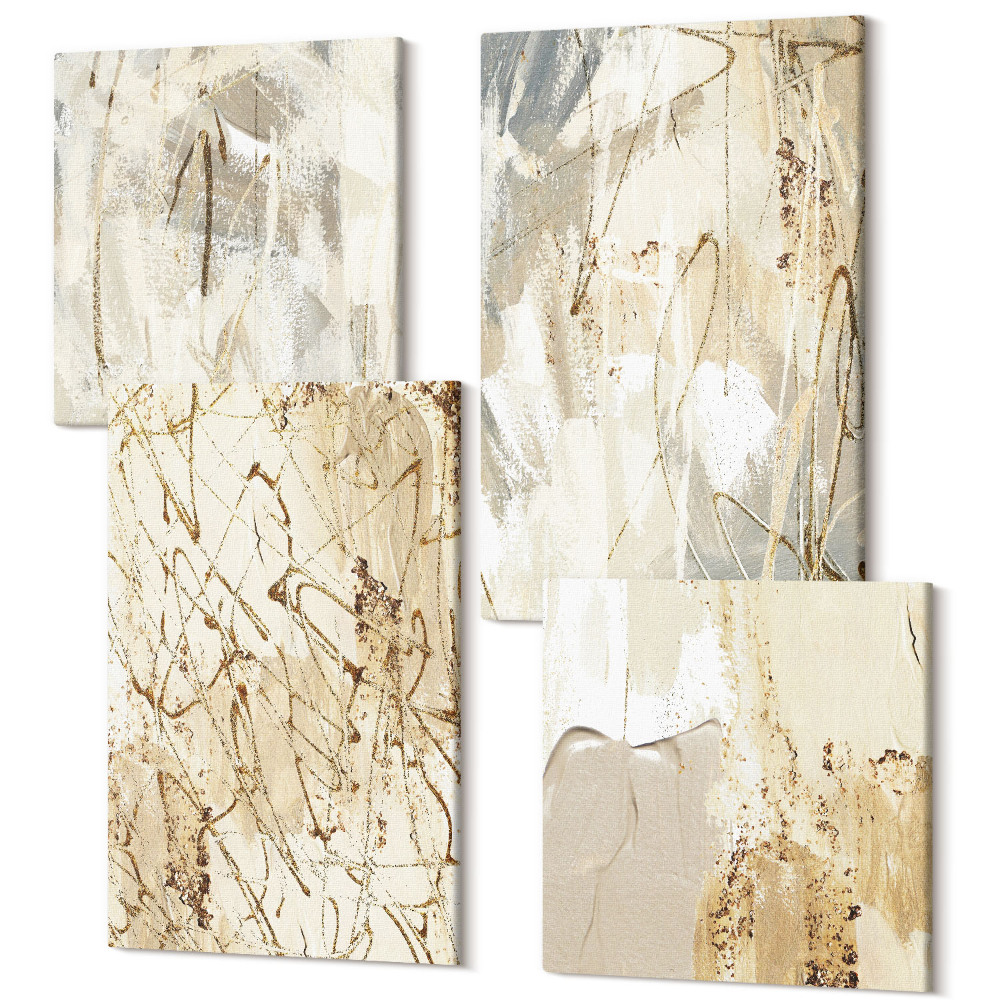 Tablouri multicanvas 4 piese Forme și linii pictate abstract în bej