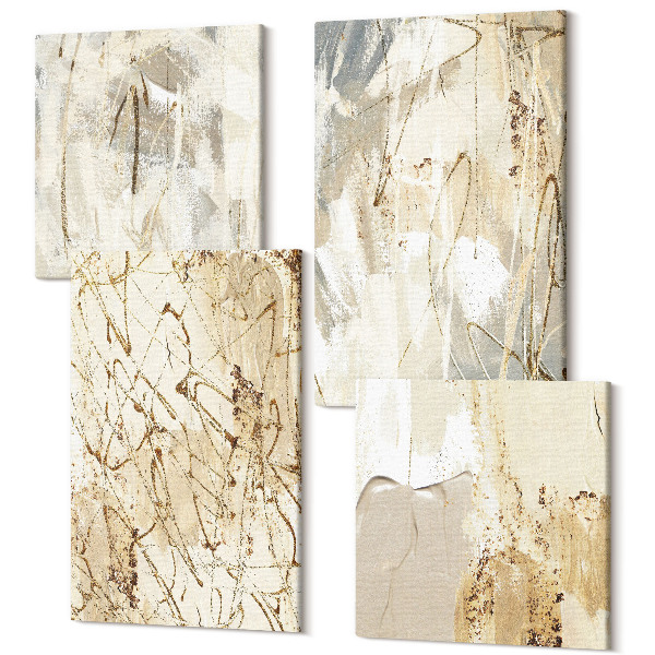 Tablouri multicanvas 4 piese Forme și linii pictate abstract în bej