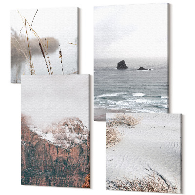 Tablouri canvas set 4 piese Valuri abstracte în nuanțe de gri și pasteluri