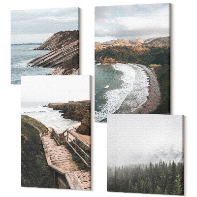 Tablouri multicanvas 4 piese Vederi la malul mării cu stânci și peisaje de plajă