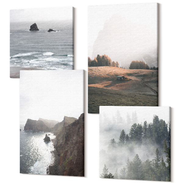 Tablou 4 piese Peisaje montane și maritime cu nori și păduri