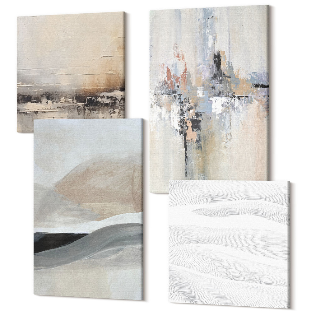 Tablouri canvas set 4 piese Modele abstracte în tonuri de pământ neutre