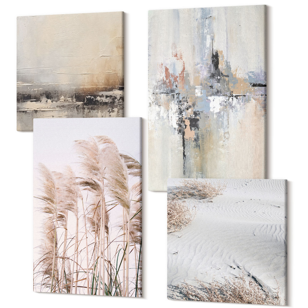 Tablouri canvas set 4 piese Vegetație naturală, modele abstracte în culori discrete