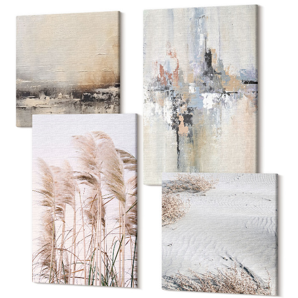 Tablouri canvas set 4 piese Vegetație naturală, modele abstracte în culori discrete