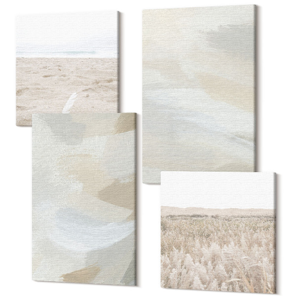 Tablou 4 piese Fundal abstract deschis cu mișcări delicate de pensulă