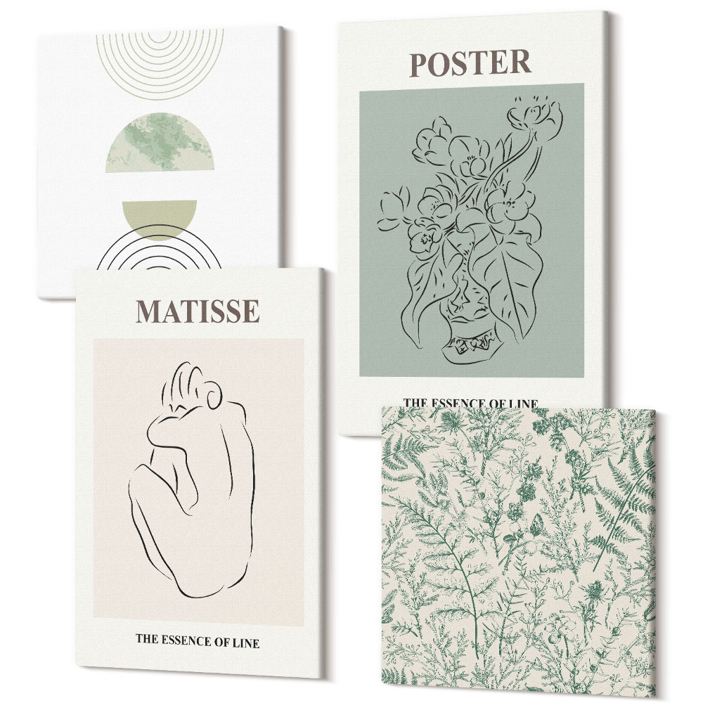 Tablouri canvas set 4 piese Linii și modele de plante într-un stil minimalist