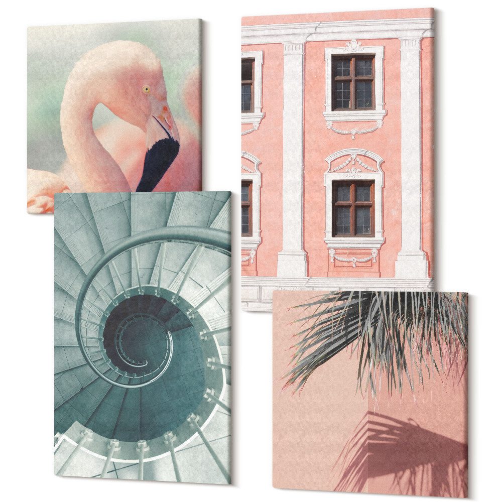 Tablouri multicanvas 4 piese Arhitectură în tonuri pastelate și modele în spirală