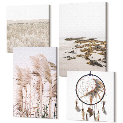 Tablou 4 piese Câmpuri de iarbă de la pampa plajă apărător de vis stil boho