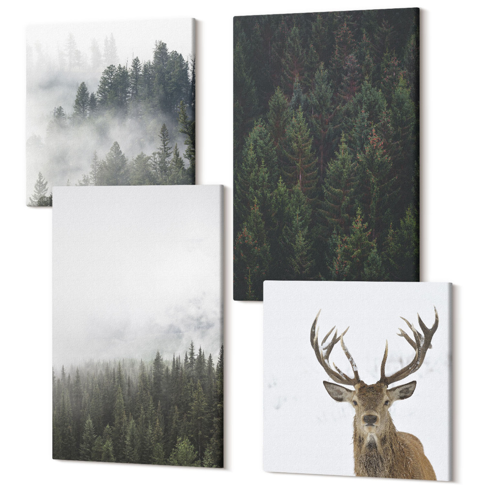 Tablou 4 piese Păduri verzi într-un cadru natural cețos