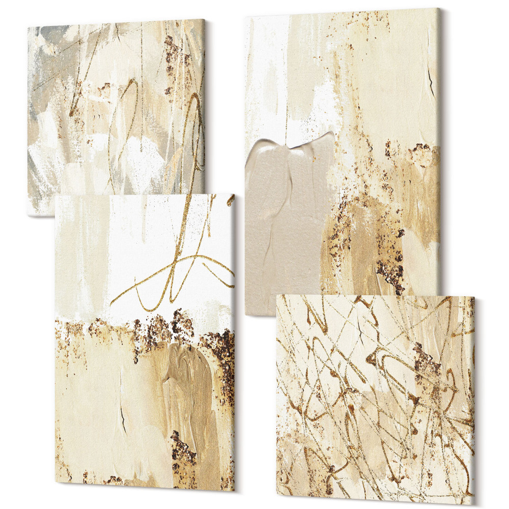 Tablou 4 piese Modele abstracte în nuanțe de bej și alb