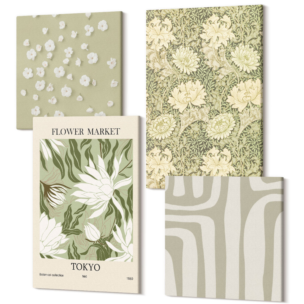 Tablou 4 piese Compoziții de plante boho în culori pastelate