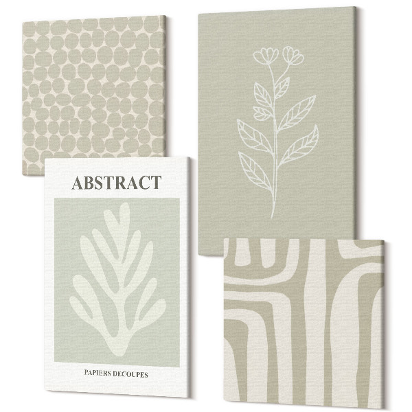 Tablou 4 piese Modele vegetale și geometrice în culori discrete