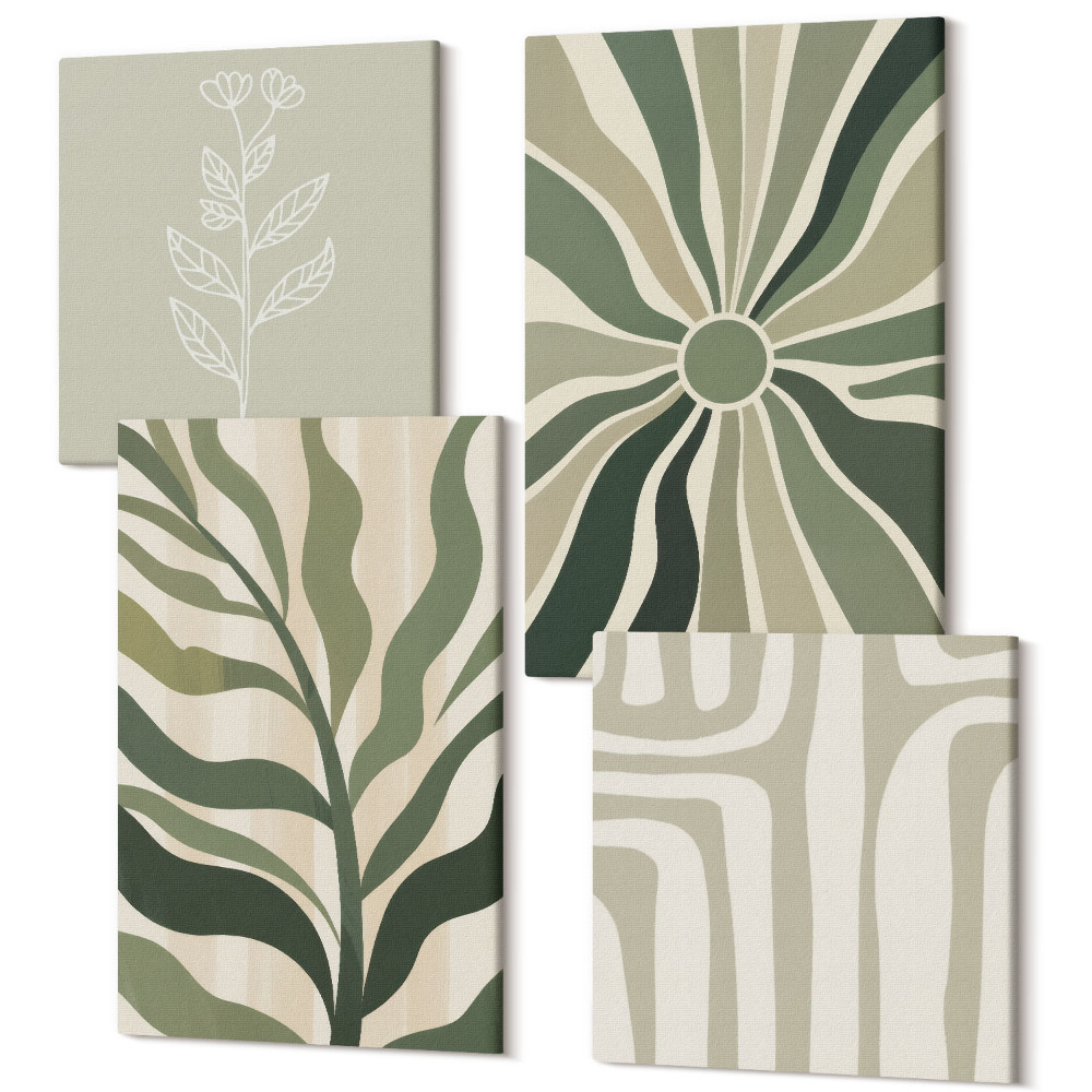 Tablou 4 piese Modele de plante în nuanțe de minimalism verde