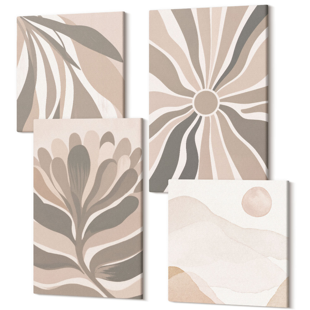 Tablouri canvas set 4 piese Modele de plante abstracte peisaj montan