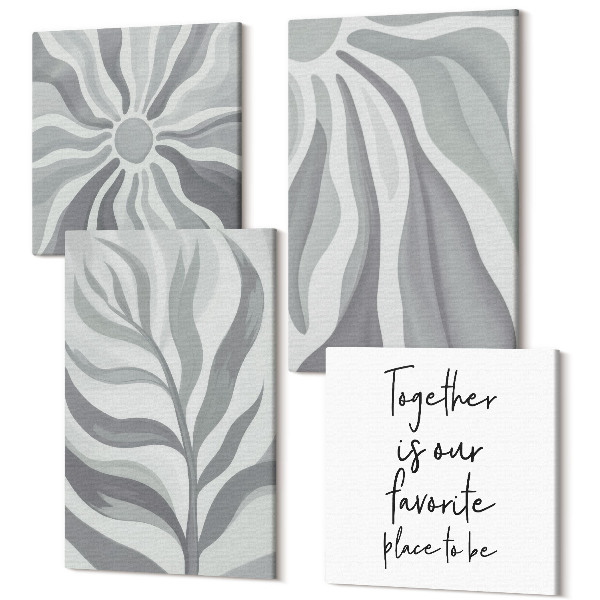 Tablouri multicanvas 4 piese Modele florale, ilustrații pastelate și litere