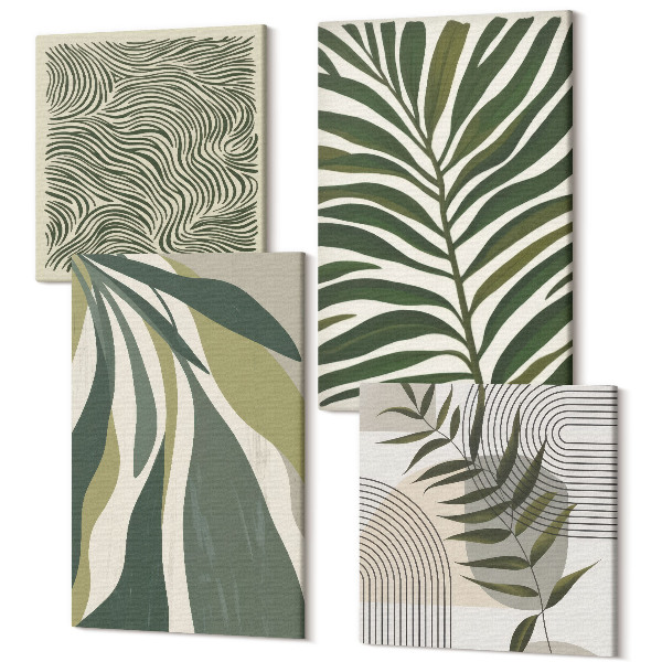 Tablou 4 piese Modele de frunze și linii ondulate în ilustrații pastelate