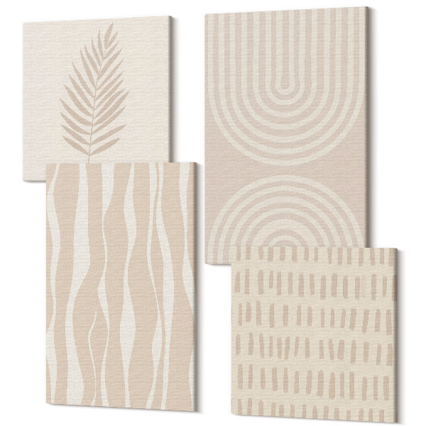Tablouri canvas set 4 piese Modele în nuanțe de bej cu motive vegetale