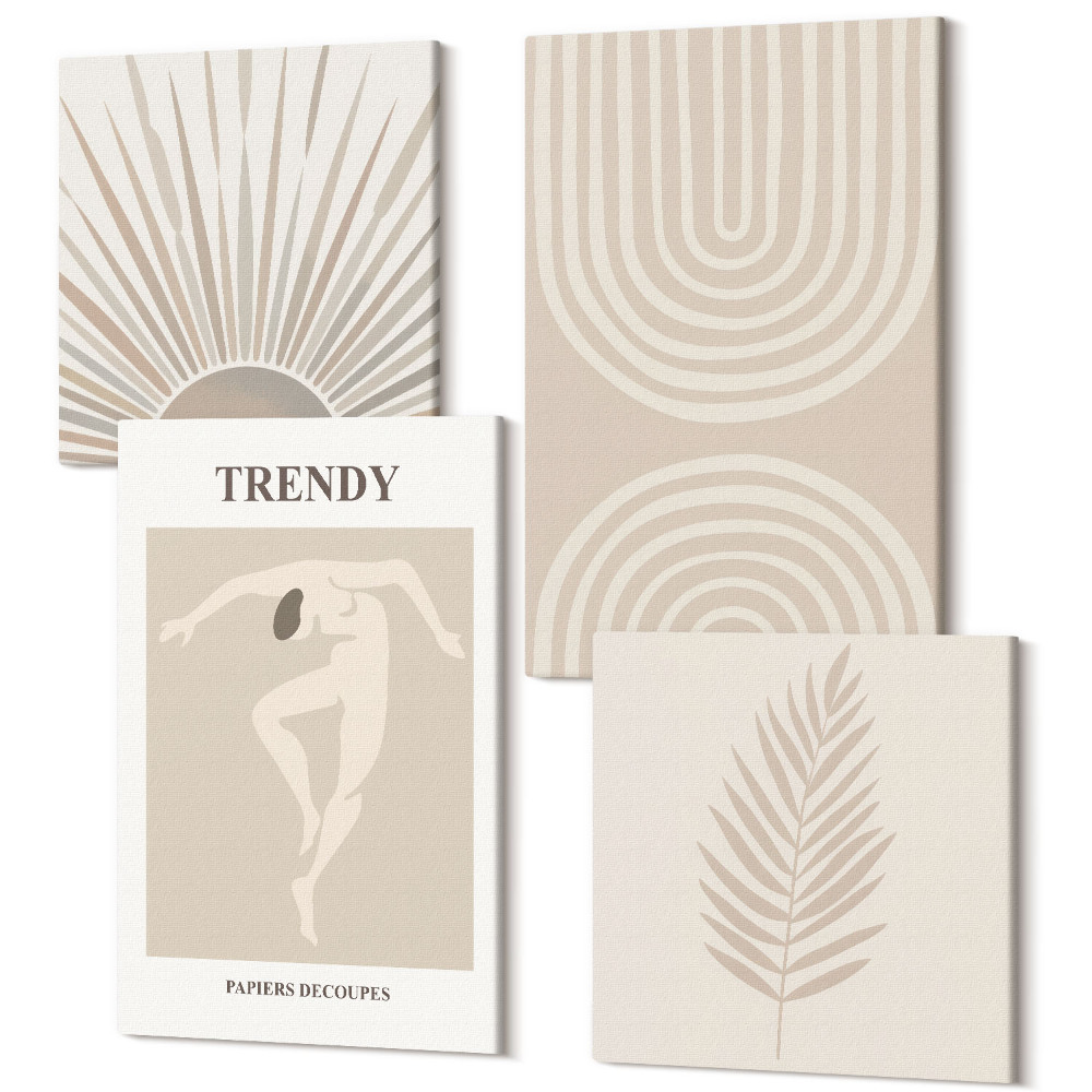 Tablou 4 piese Afișe pastel, abstracții boho la modă