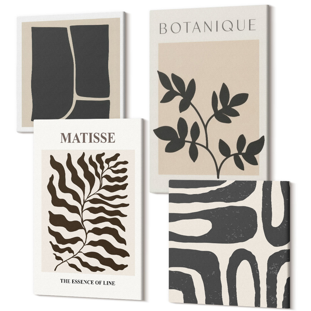 Tablouri multicanvas 4 piese Afișe minimaliste cu modele de plante și rezumate