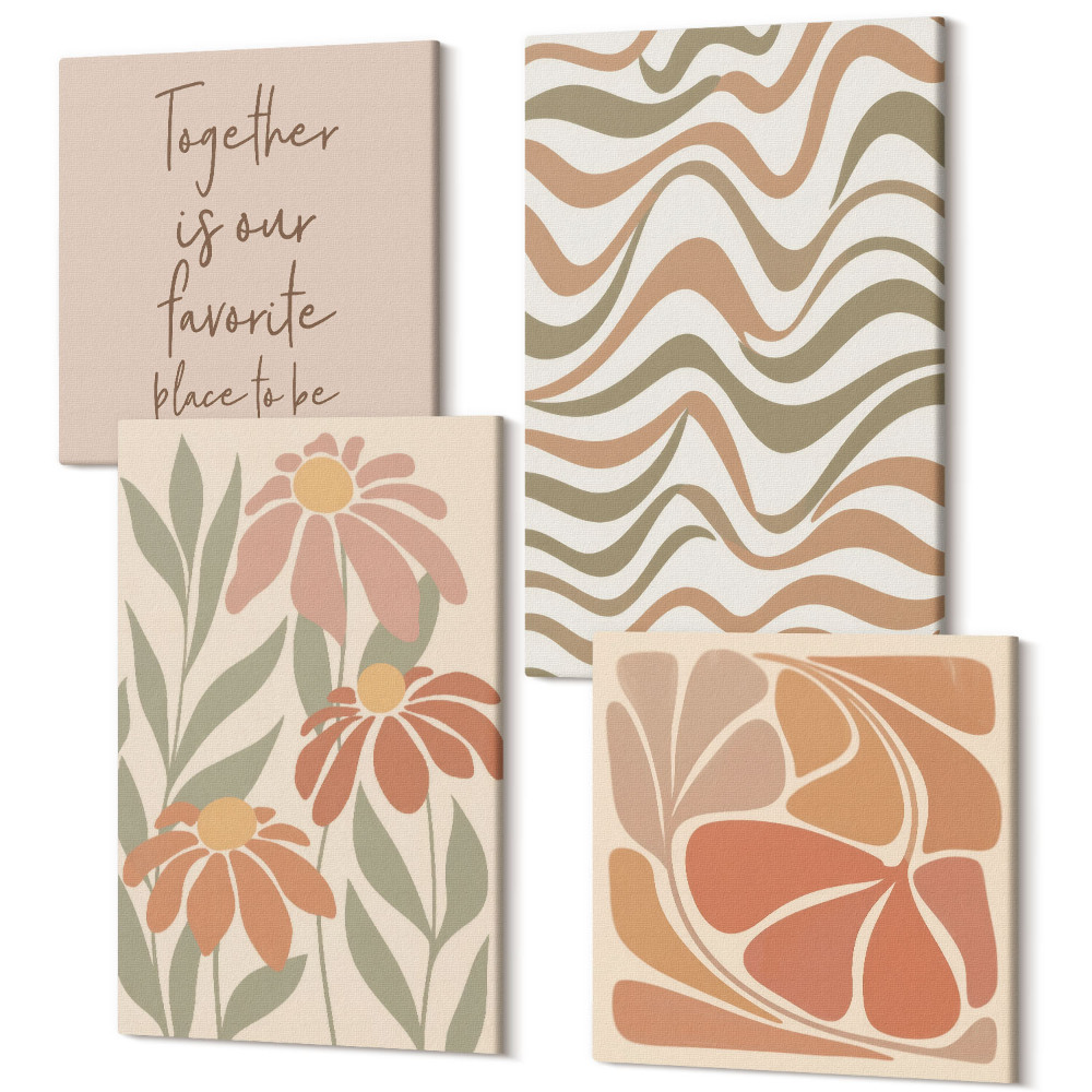 Tablouri canvas set 4 piese Flori pastelate și modele abstracte