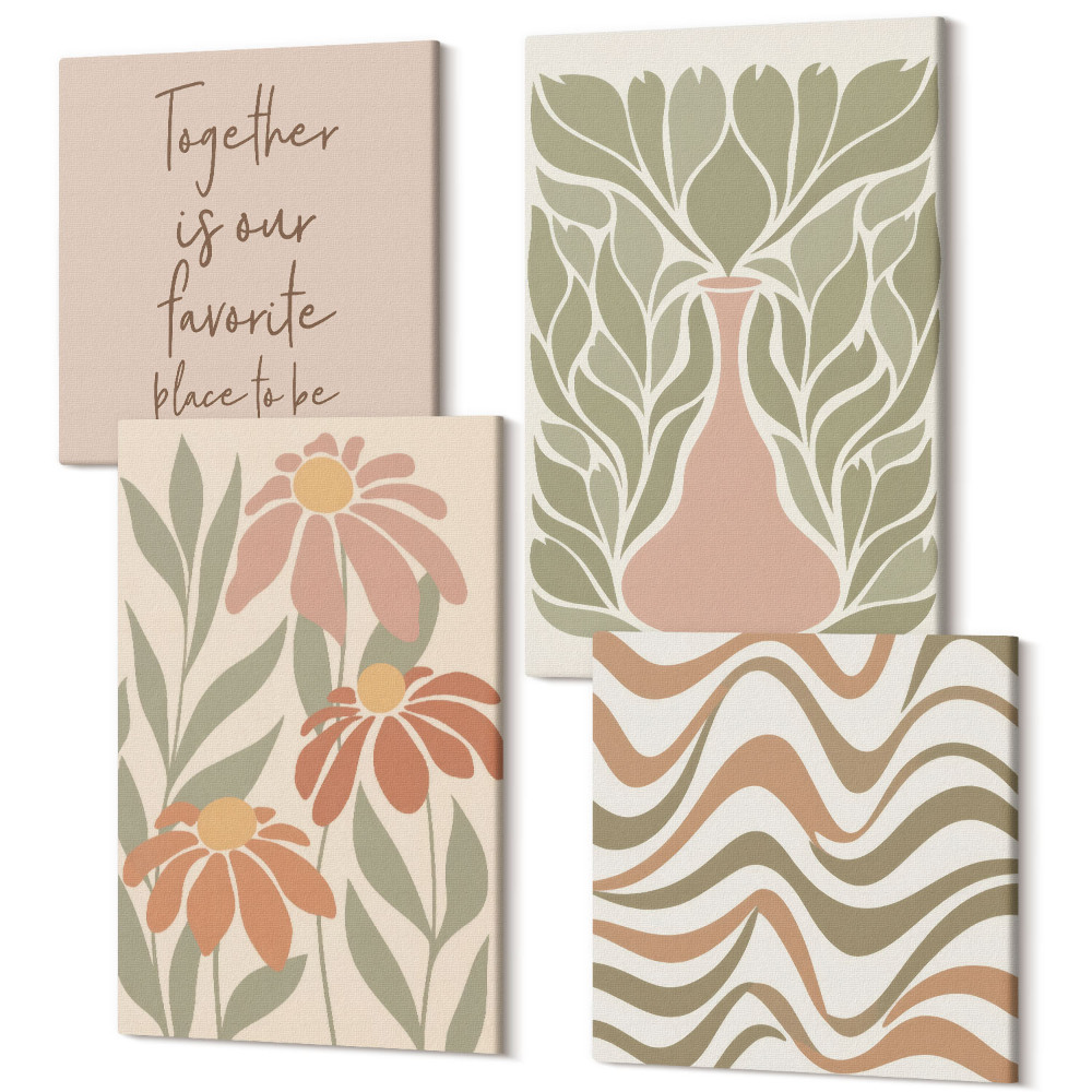 Tablouri multicanvas 4 piese Inscripție abstractă ilustrații florale pastel