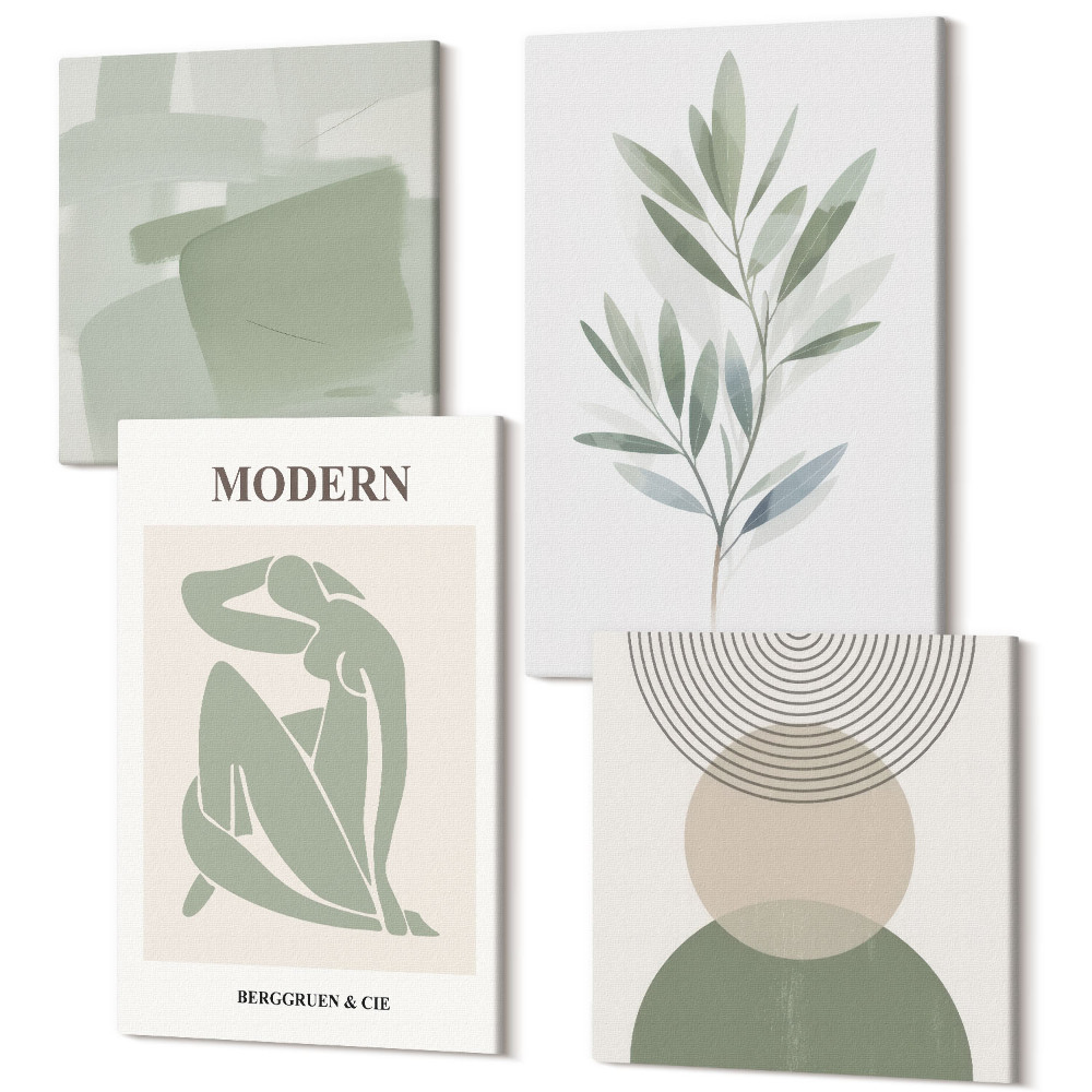 Tablouri multicanvas 4 piese Grafică elegantă cu forme și plante abstracte