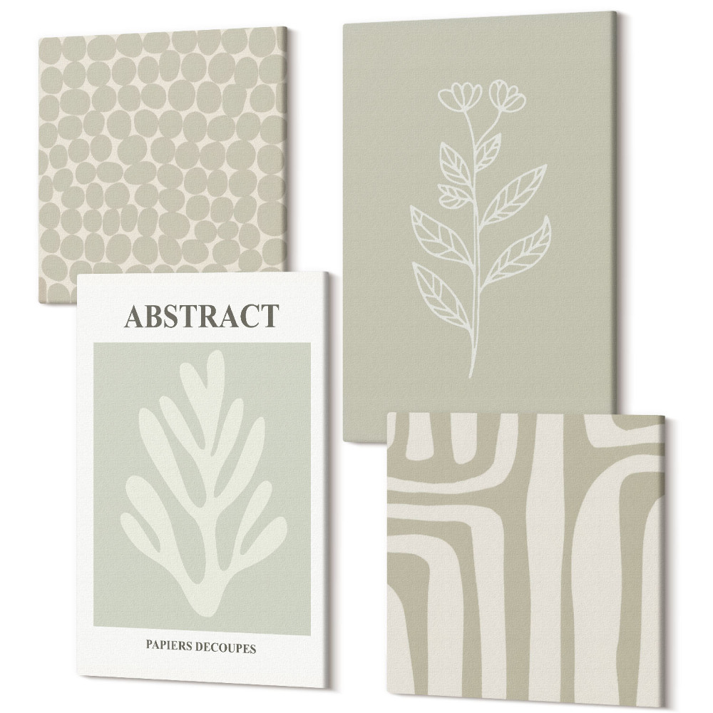 Tablouri canvas set 4 piese Modele abstracte de plante în culori discrete