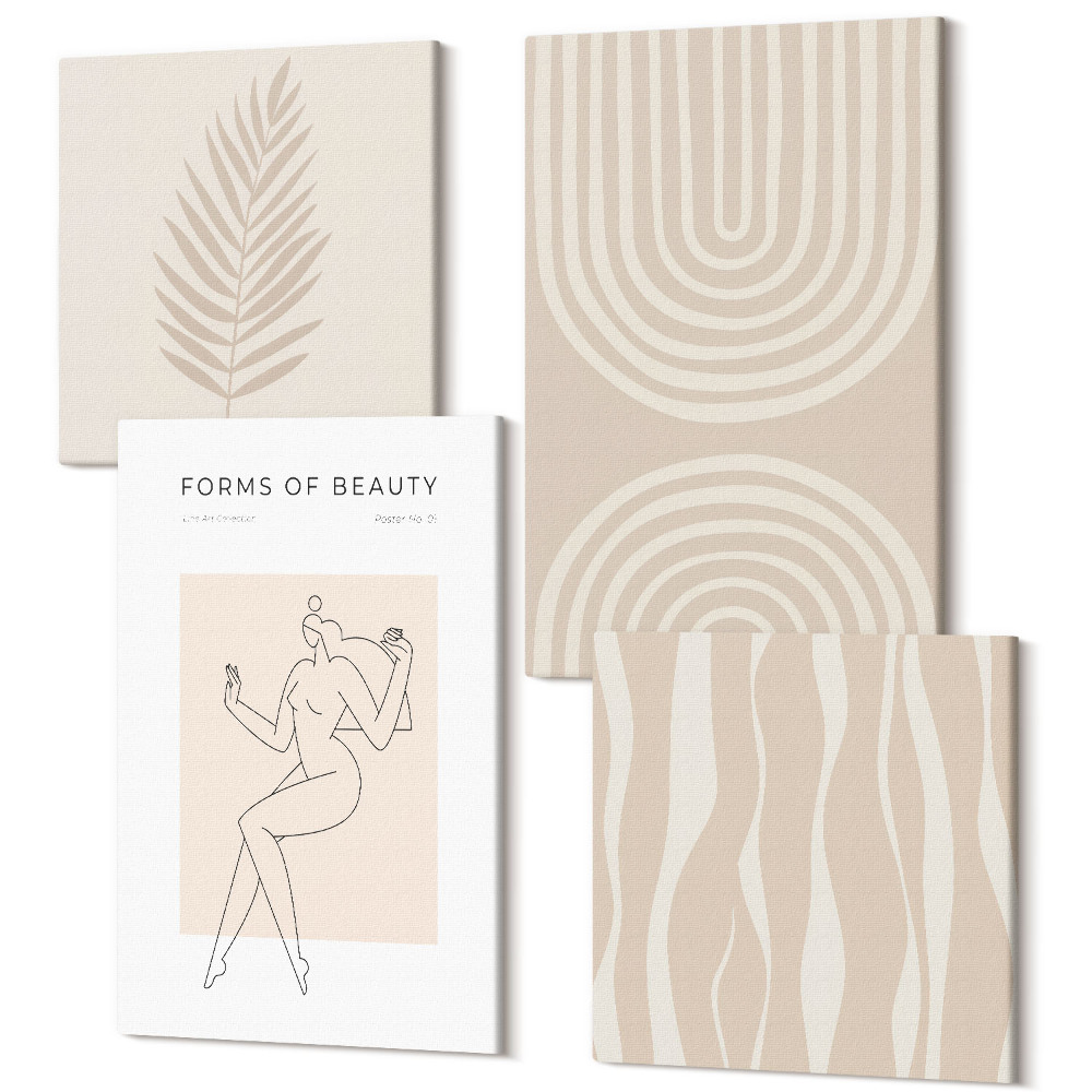 Tablouri multicanvas 4 piese Modele abstracte decoratiuni boho delicate