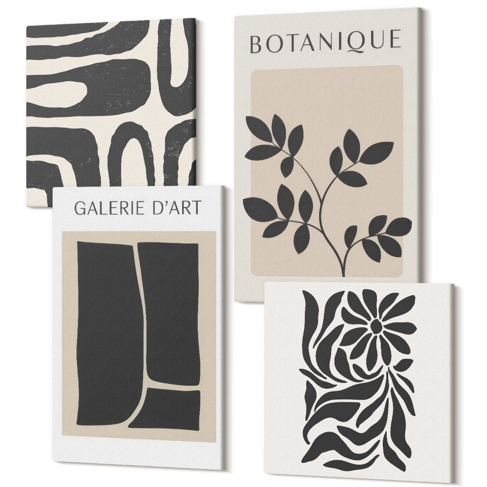 Tablou 4 piese Modele abstracte de plante și forme geometrice