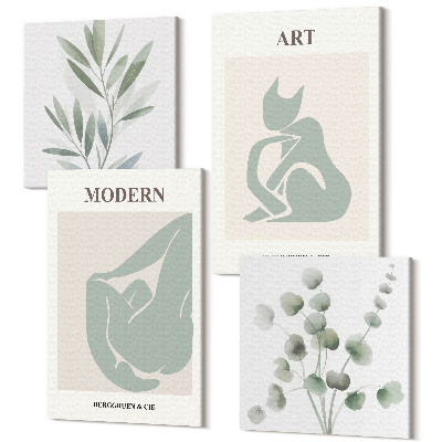 Tablou 4 piese Motive vegetale în nuanțe delicate de verde