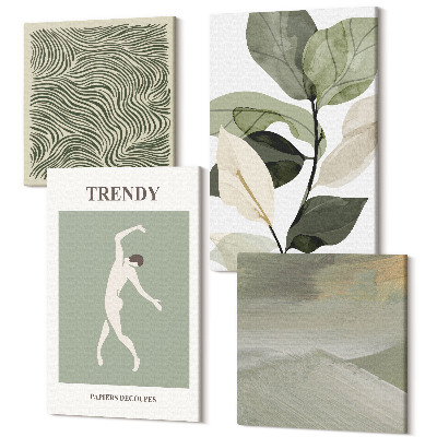 Tablou 4 piese Modele de plante cu siluete și forme abstracte