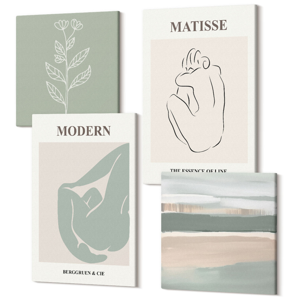 Tablouri multicanvas 4 piese Forme abstracte în nuanțe pastelate cu plante