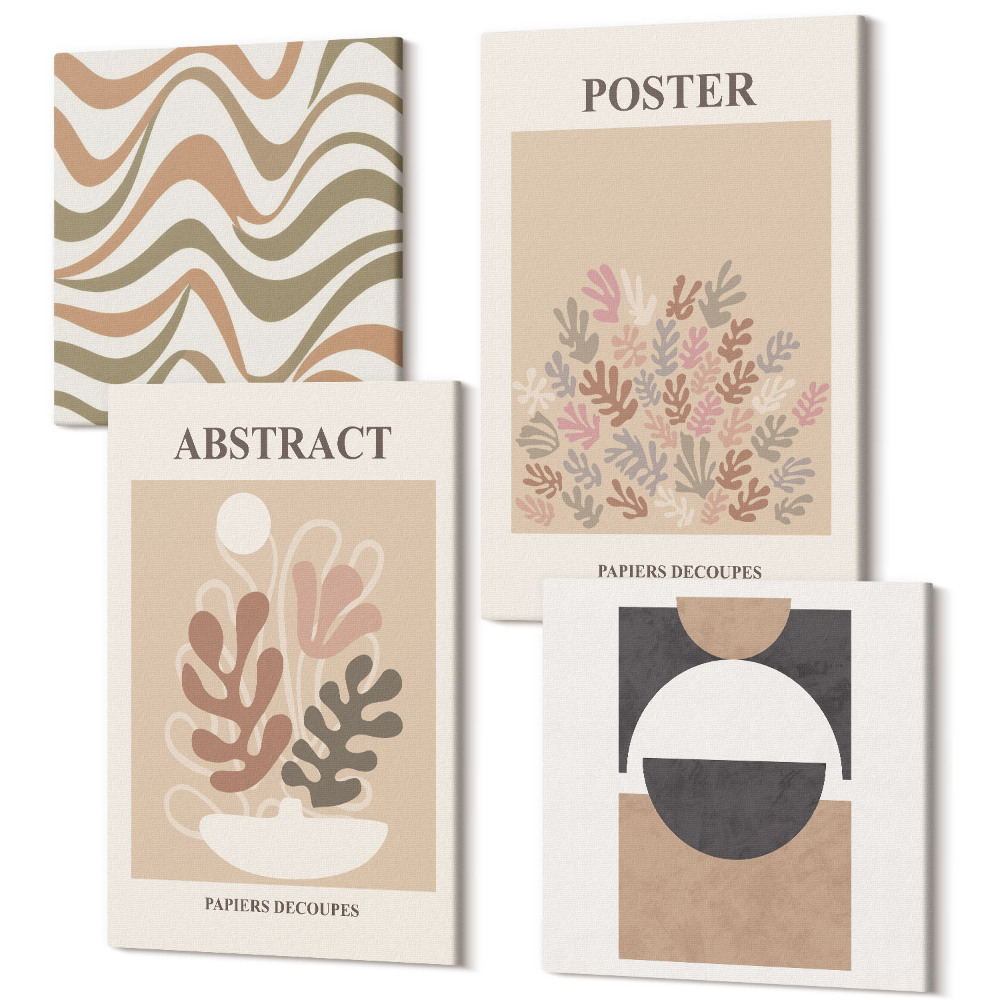 Tablouri canvas set 4 piese Forme și modele abstracte în culori discrete