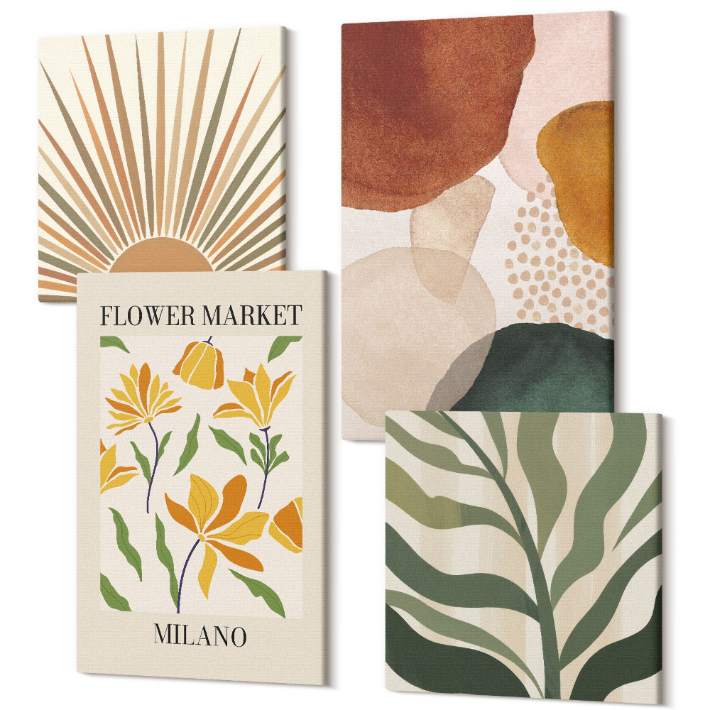 Tablouri multicanvas 4 piese Motive florale cu forme abstracte și frunze