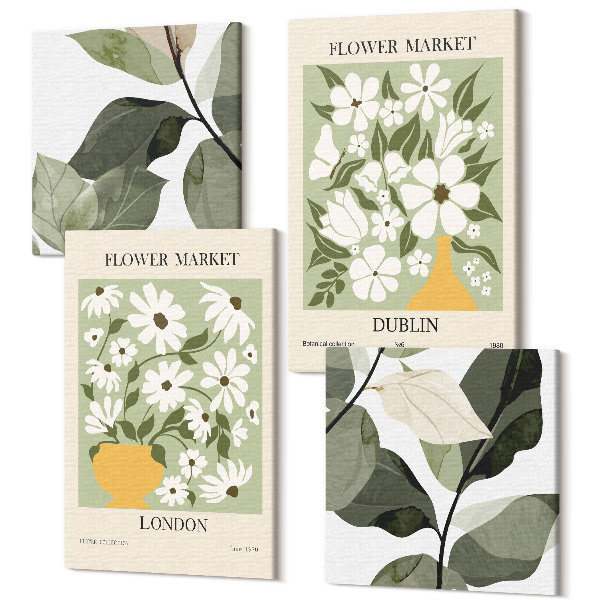 Tablouri canvas set 4 piese Modele florale Londra și Dublin frunze delicate
