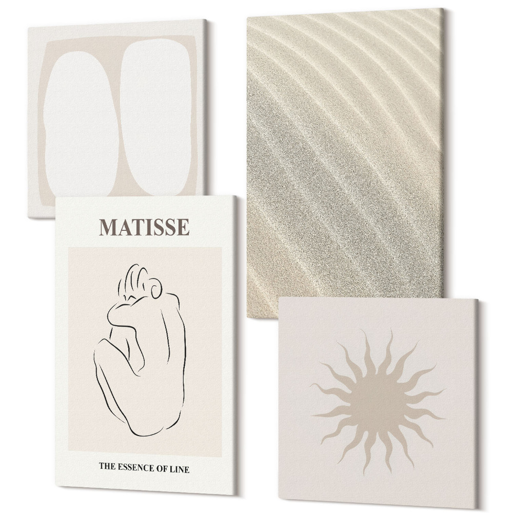 Tablouri multicanvas 4 piese Valurile de nisip și modelele soarelui minimaliste ale lui Matisse