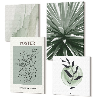 Tablou 4 piese Modele de plante în nuanțe de verde și bej